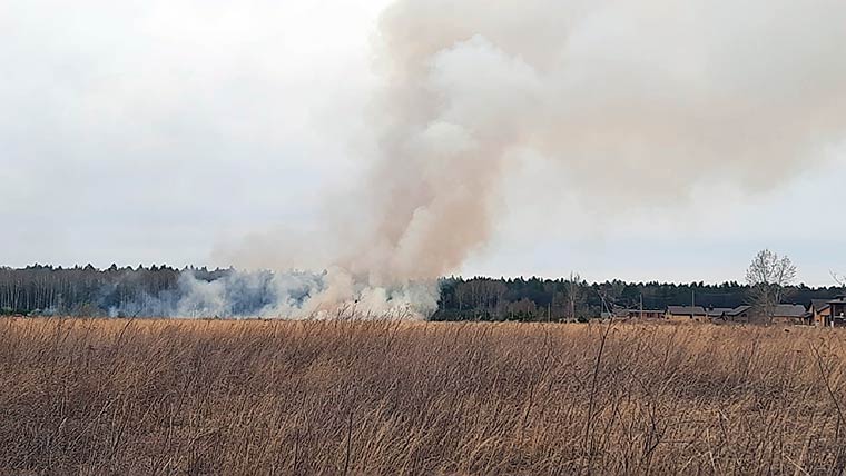 В Нижнекамске горит поле рядом с жилыми домами