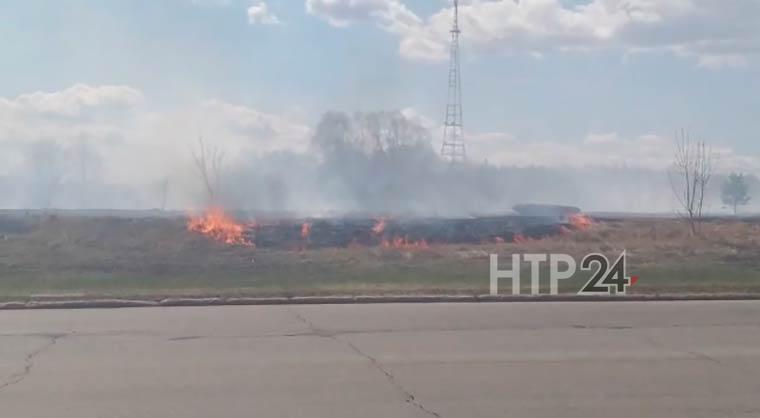 В Нижнекамске горит пустырь почти в центре города