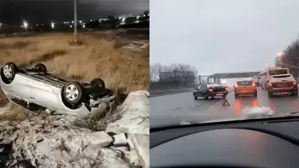 Под Нижнекамском ночью перевернулось авто, а на промзоне - пробка «на ровном месте»