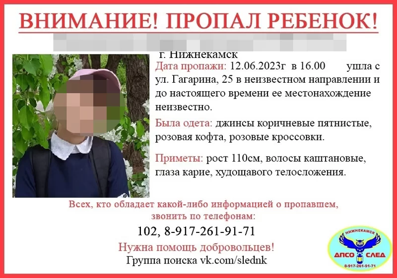 В Нижнекамске пропала 10-летняя девочка