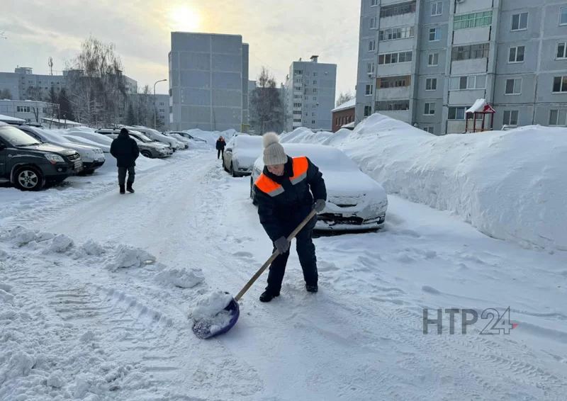 Работники исполкома Нижнекамского муниципального района вышли на уборку снега вместе с главой Рамилем Муллиным