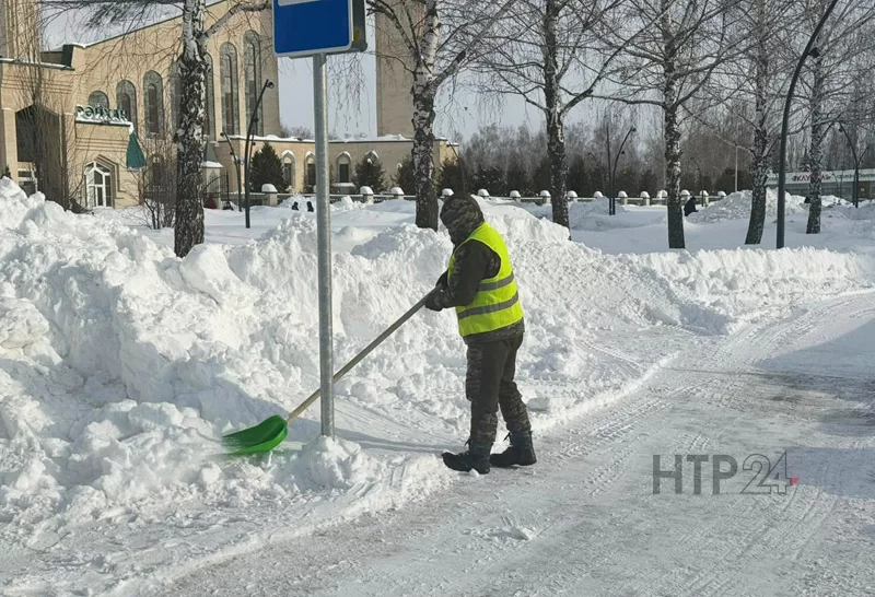 Работники исполкома Нижнекамского муниципального района вышли на уборку снега вместе с главой Рамилем Муллиным