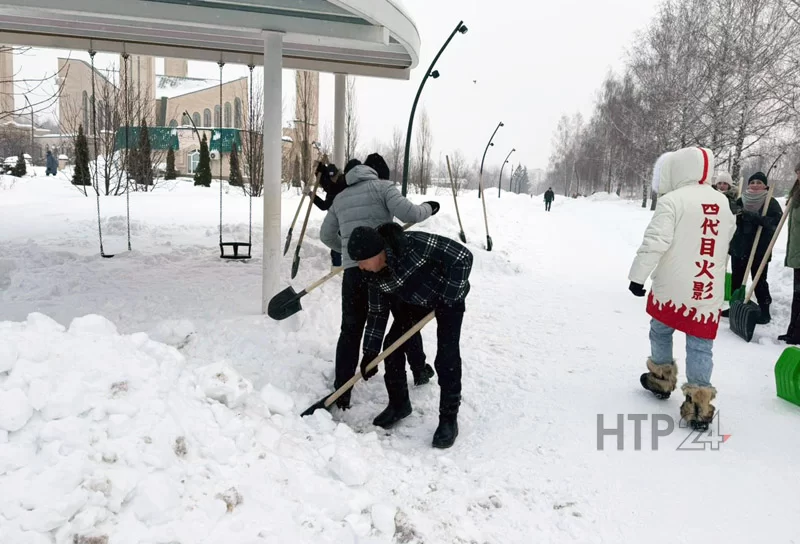 Работники исполкома Нижнекамского муниципального района вышли на уборку снега вместе с главой Рамилем Муллиным