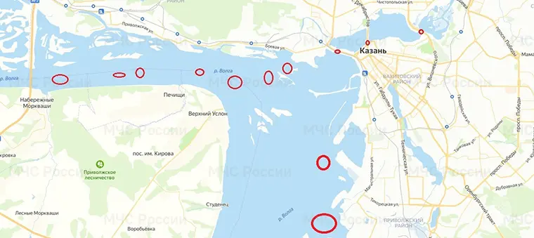 Карта опасных участков на водоемах Республики Татарстан по состоянию на 28 марта 2024 года // Фото: ГУ МЧС по РТ