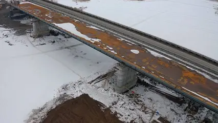 В Татарстане на трассе М-7 завершили надвижку пролета моста через реку Мензеля