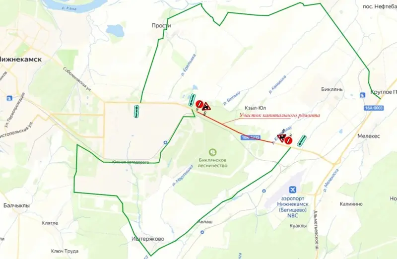 Объездные пути на время ремонта трассы Нижнекамск - Набережные Челны