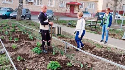 Нижнекамцы в своём дворе высадили цветы и выложили дорожку