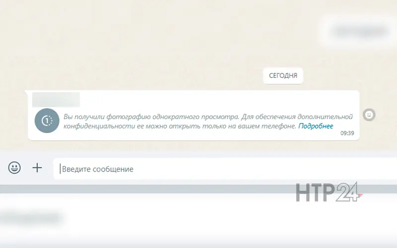 Так выглядит изображение в WhatsApp Web, которое отправлено с помощью функции одного просмотра // Фото: скриншот