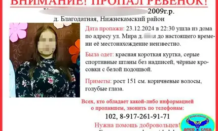 В деревне под Нижнекамском ушла из дома и пропала 15-летняя девочка