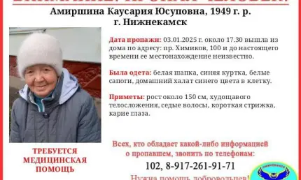 В Нижнекамске разыскивают пропавшую пенсионерку в домашнем халате